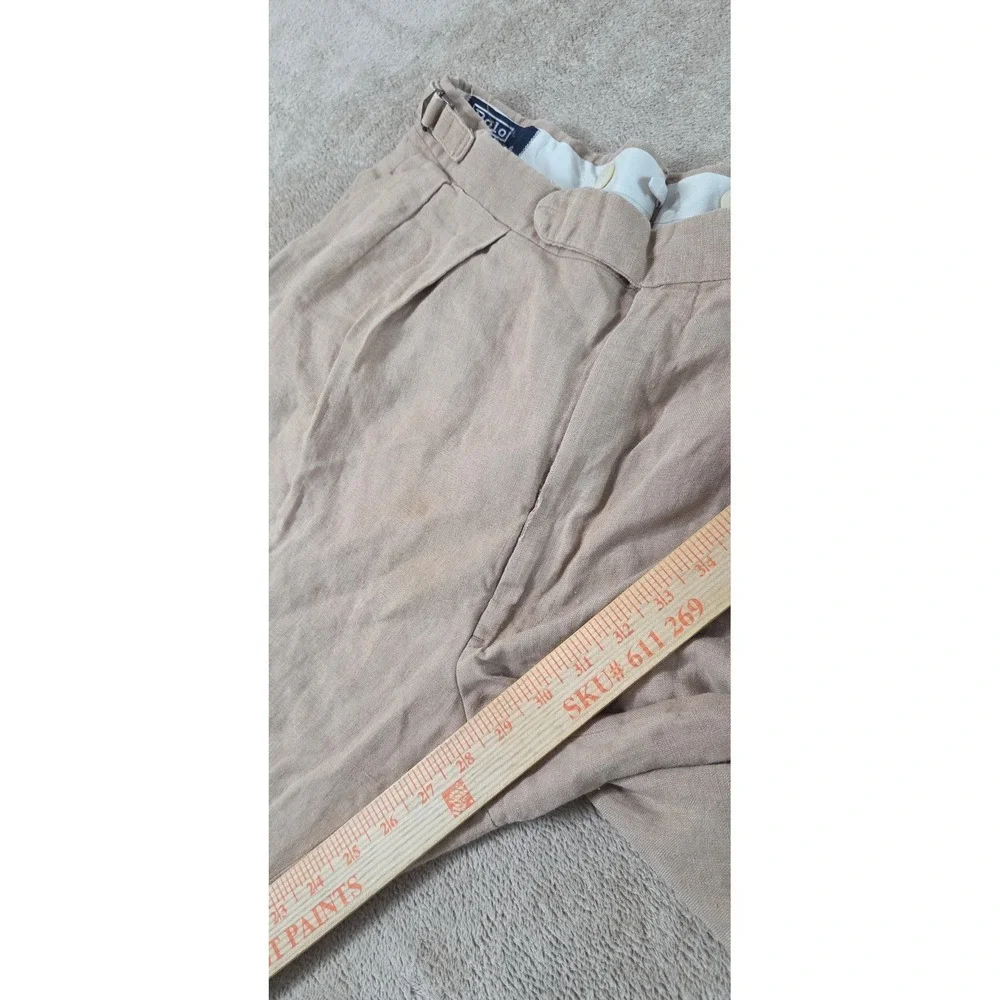 Vintage Polo Ralph Lauren Linen Blend Pants Men 32x28 Beige Pleared Cuffed Hem